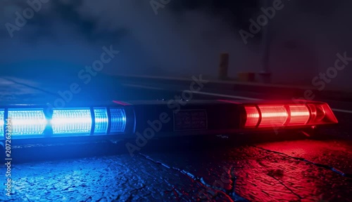 Police Lights on Wet Road at Night Emergency Services