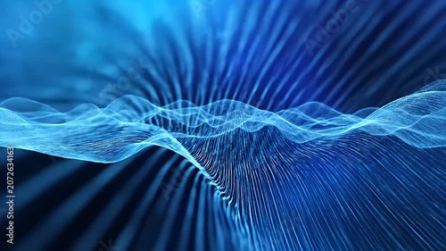 Abstract Blue Wave Particle Field Digital Landscape Background Loop.