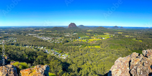 Panoramic View of Mount Beerwah Over the Town of Glass House Mountains, Queensland, Australia