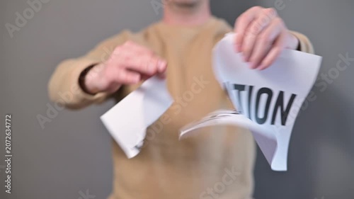 A person is shown in four frames performing actions with a piece of paper labeled inflation
