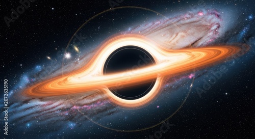 Supermassive black hole with glowing accretion disk in deep space