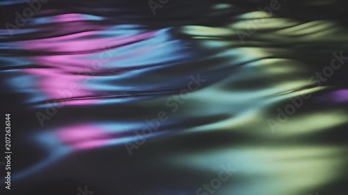 Abstract Liquid Surface with Vibrant Neon Light Reflections and Ripples.