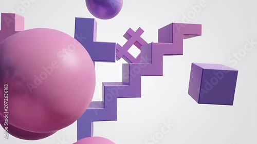 Abstract 3D Geometric Shapes Floating and Interacting in a Dynamic Digital Space.