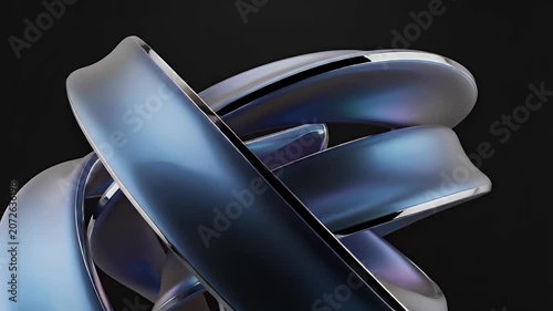 Abstract 3D Rendered Metallic Rings Intertwined on Dark Background.