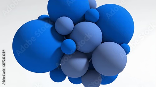 Abstract Blue and Grey Spheres Floating in a White Space - Dynamic 3D Rendered Animation.