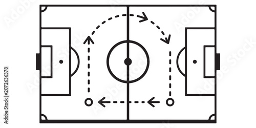 Minimalist Black Outline Soccer Field Diagram with Tactical Path
