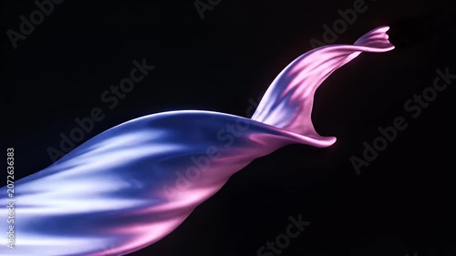 Abstract Flowing Fabric in Neon Light on Black Background.