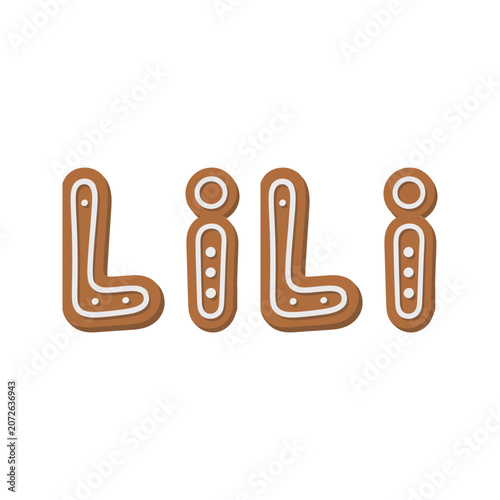 Bild auf Leinwand Gingerbread letters lili cookies decorated with white icing and candy dots for c