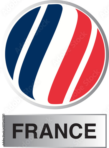 France Flag Abstract Wave Circular Badge with Country Name Label