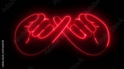 glowing neon Pinky swear icon isolated on black background. friendship and loyalty icon featuring promise gesture symbols and friendship commitment concepts. 4k video animation.