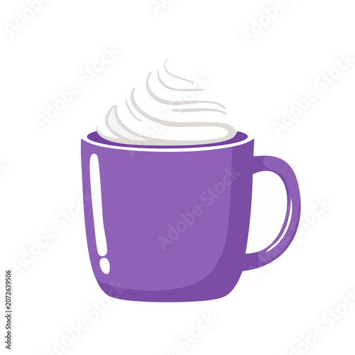 Purple Coffee Cup with Whipped Cream Vector Illustration