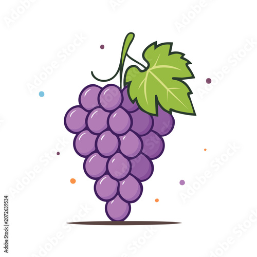 Purple grape cluster with green leaf vector illustration