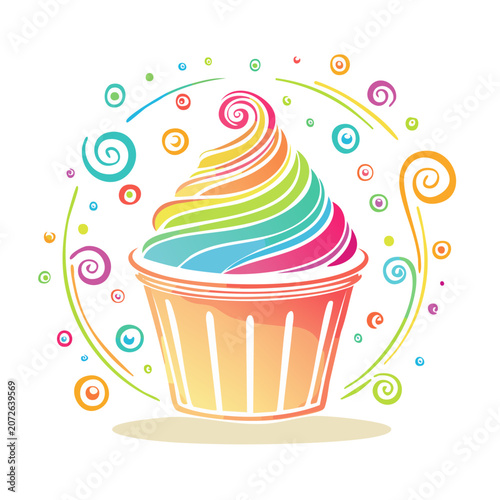 Rainbow Swirl Cupcake with Decorative Elements