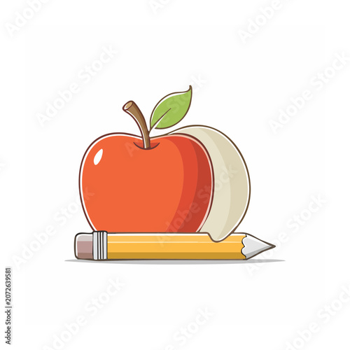 Red Apple and Pencil Illustration