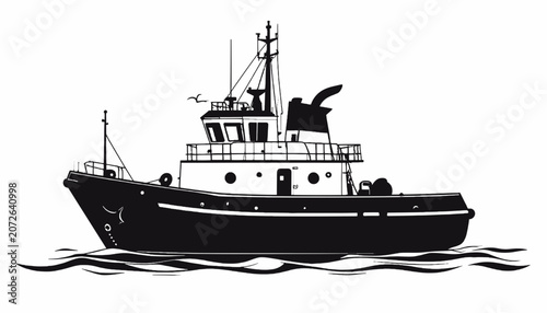 Photos Black silhouette of a fishing boat.
