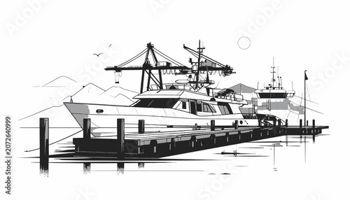 Obraz na plátně Large Yacht Moored at Dock Side.