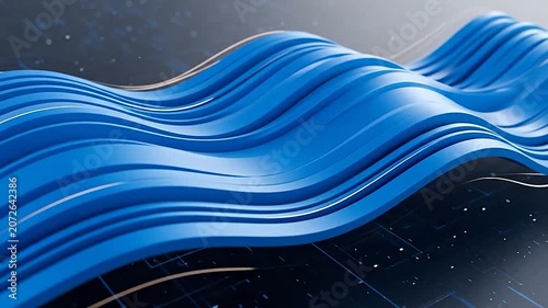 Dynamic abstract blue wavy lines create a modern flowing pattern on a dark