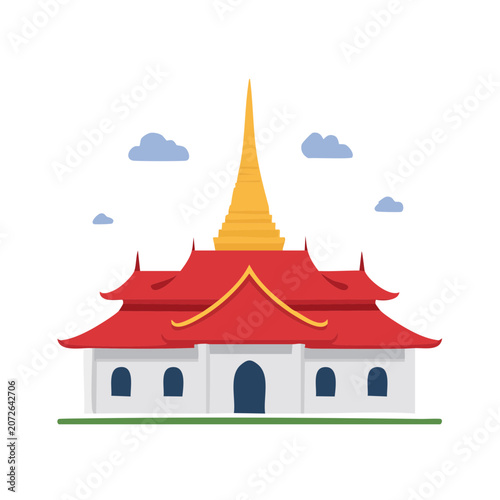 Red and gold pagoda temple illustration
