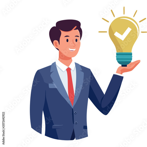 Businessman holding glowing lightbulb illustration