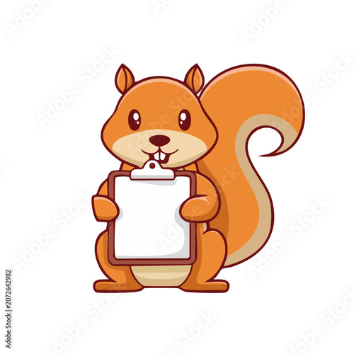 Cartoon squirrel holding a clipboard