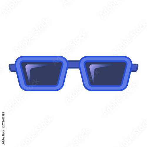 Cute sunglasses vector set, blue square sun glasses cartoon illustration, isolated summer fashion eyewear elements