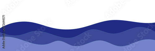 Smooth dark blue ocean wave background. Simple wavy sea water line border. Minimalist flat design element for marine header, summer beach holiday banner or website page divider