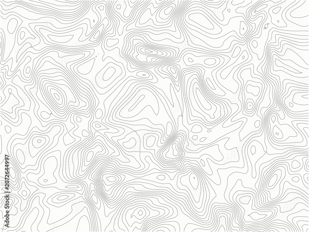 Fototapeta premium A detailed topographic map design with intricate black contour lines on a white background, showcasing varying elevations and depths, wavy patterns and shapes, abstract