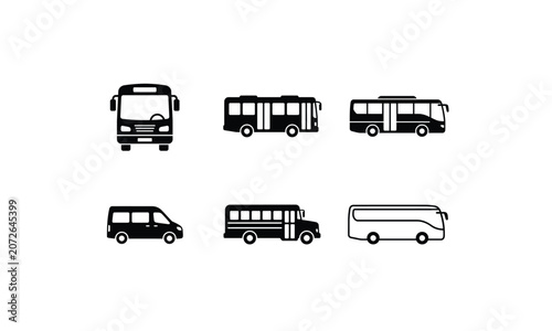Public transportation bus icons collection for city transit.