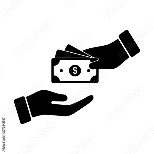 Giving and receiving cash icon, Money transaction icons, Hand giving money to another hand icon, Element for design isolated on white background, for web and app. Flat vector illustration
