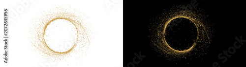 PNG image of Circular frame made of shimmering gold dust particles with a glowing magical effect and luxury texture on transparent background
