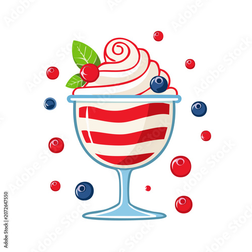 Striped ice cream cup with berries and swirl