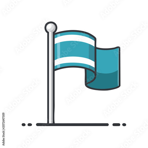 Teal and white flag on pole vector icon