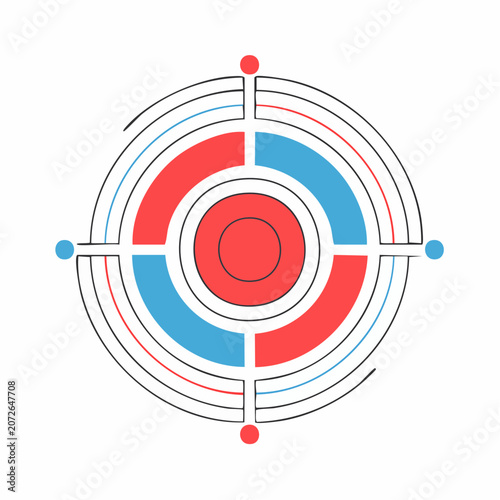 Abstract Circular Target Graphic with Red and Blue Segments
