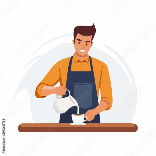 Barista Pouring Milk into Coffee Cup