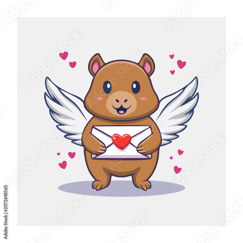 Cute cartoon elephant with heart and ribbon