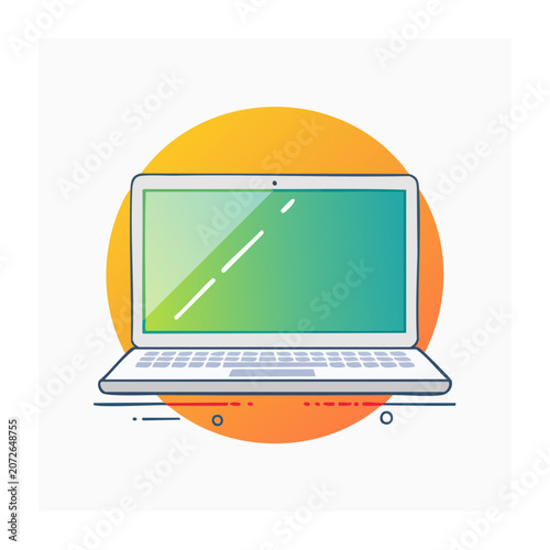 Flat design laptop illustration with gradient screen