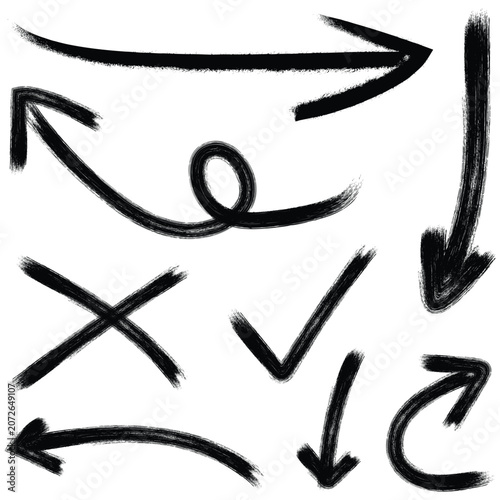 Vector brush stroke arrows set for directional signage and design