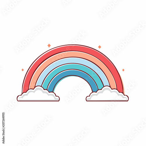 Stylized Rainbow with Clouds and Sparkles