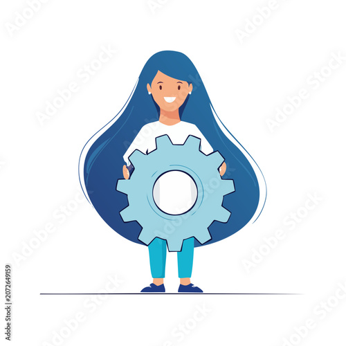 Woman holding large gear illustration