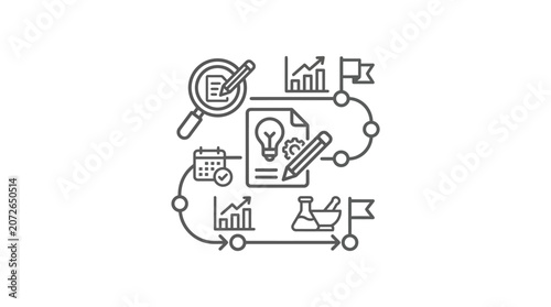 Strategy roadmap process flow icon for project management planning.