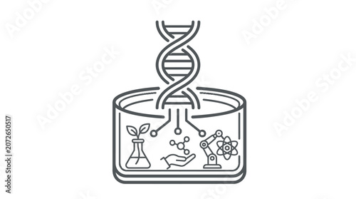 Synthetic biology research with DNA and plant growth.