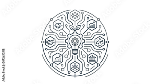 Sustainable technology icon with circuit patterns and green energy.