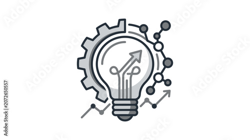 Technical business innovation lightbulb with data network nodes.