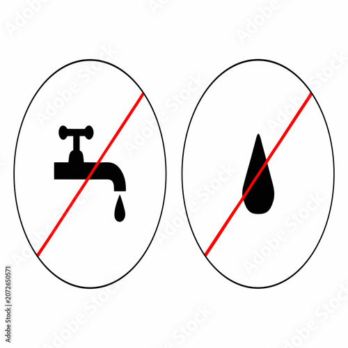 No Water Usage Prohibition Sign Vector Design.  Faucet Restriction Warning Symbol