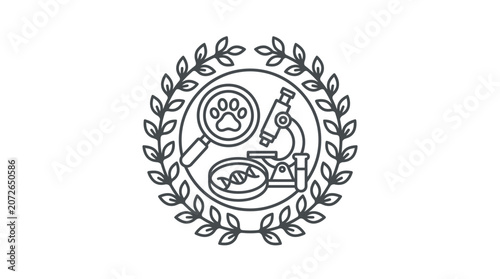 Veterinary science and research laurel wreath emblem.