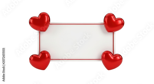 Blank card frame decorated with red heart balloons isolated on transparent background