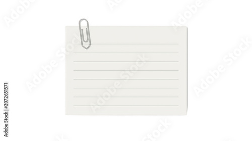 Blank paper note with a metal paperclip isolated on transparent background