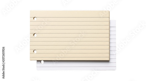 Blank beige notebook paper with hole punches isolated on transparent background