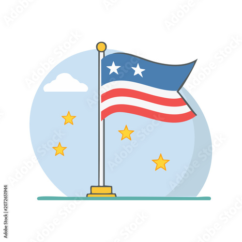 American Flag on Pole with Sky Illustration