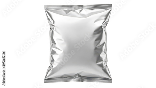 Blank silver foil food snack bag mockup isolated on transparent background